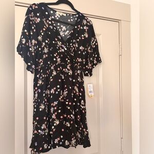 Kohl's Black Floral Wrap Dress with Pink & White Blossoms